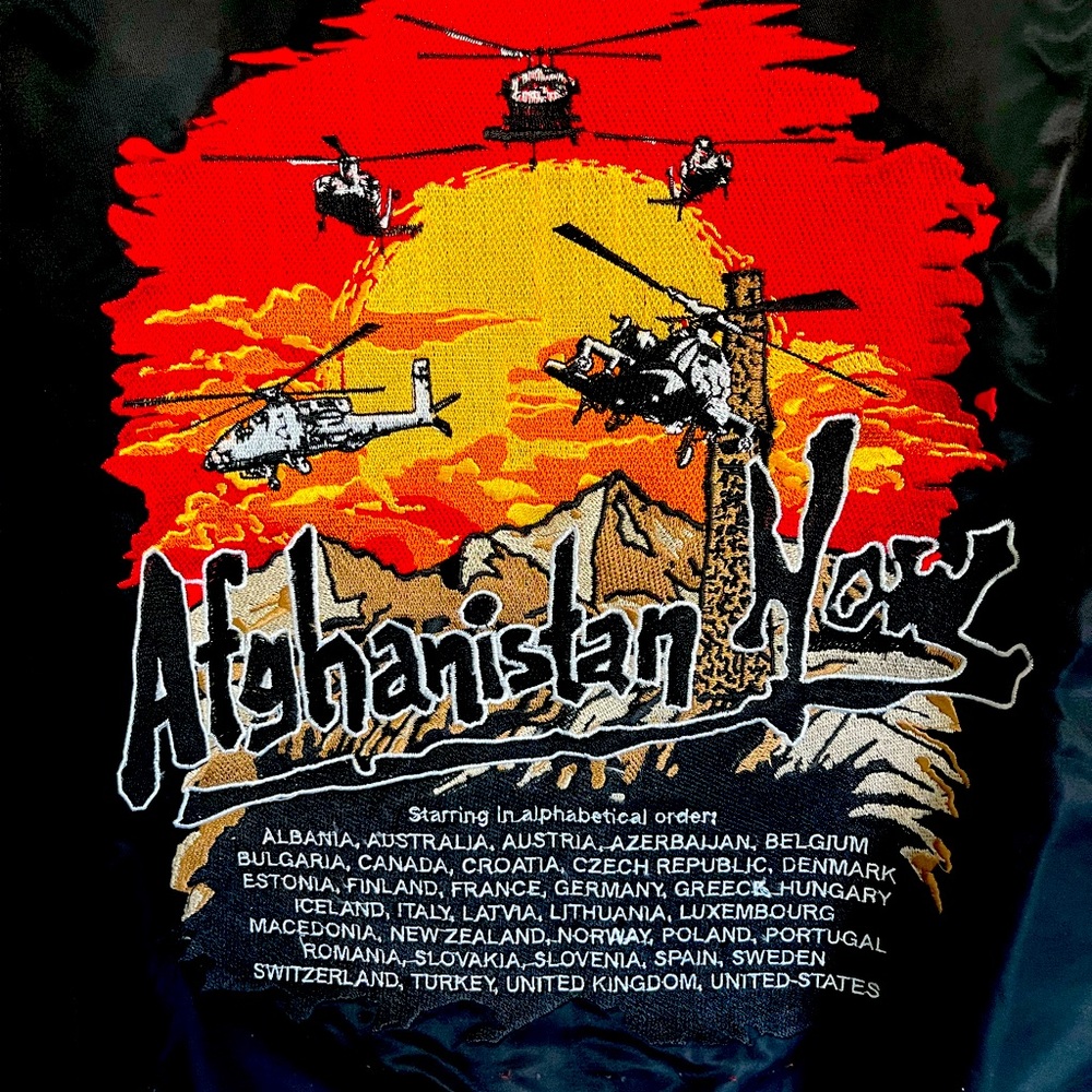 Large Nordic Army Supply Afghanistan Now Bomber Jacket with bold embroidery